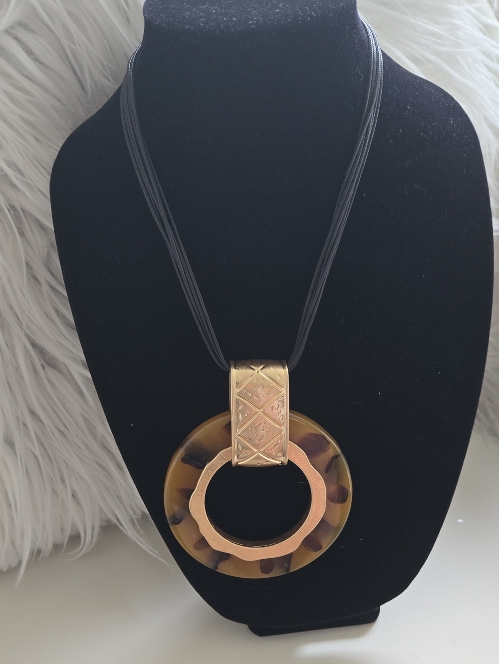 Gold and Tortoiseshell Pendant Necklace - Women Jewelry